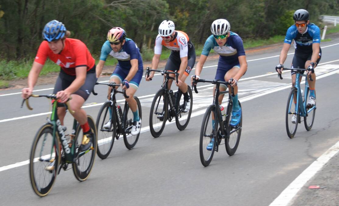 A bridge too far: Levi Johns leads the backmarkers' chase ahead of Ben Rolfe, Merrick Law, Brooklyn Henry and Dan Wells.