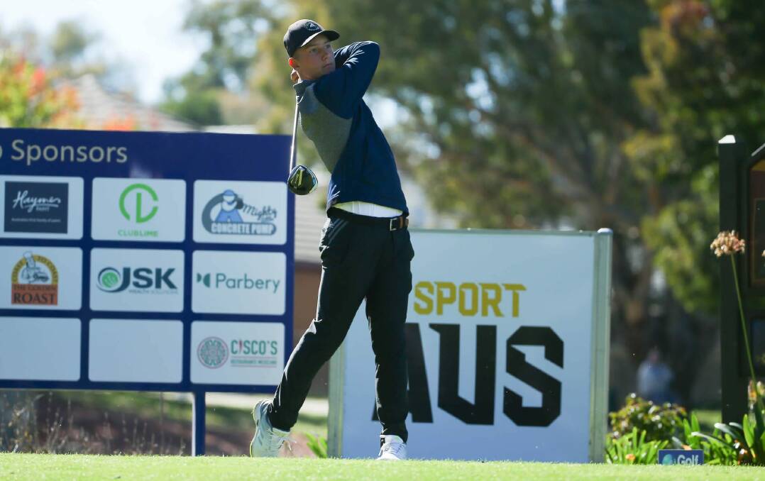 Mollymook's Jye Halls plays a tee shot during round one of the Australian Junior Amateur. Photo: David Tease