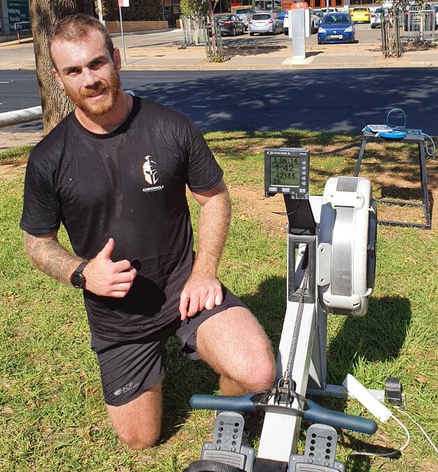 Alexander Wilson after completing his 42km row on Anzac Day. Photo: Supplied