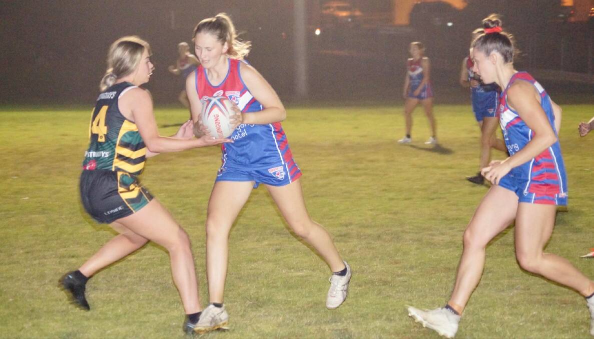 Gerringong's Mackenzie Ford drives the ball against Stingrays. Photo: Belinda Fien