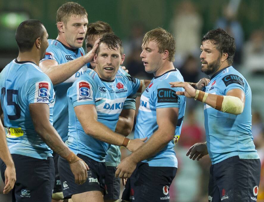 Will Miller (second from right) and his NSW Waratahs team mates. Photo: CRAIG GOLDING