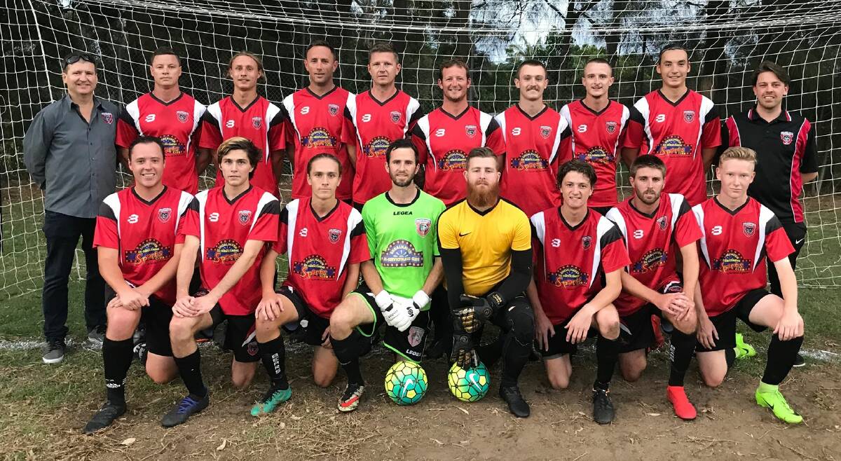 The Shoalhaven United squad before their match with Gwandalan Summerland FC. Photo: KAT BAGNALL