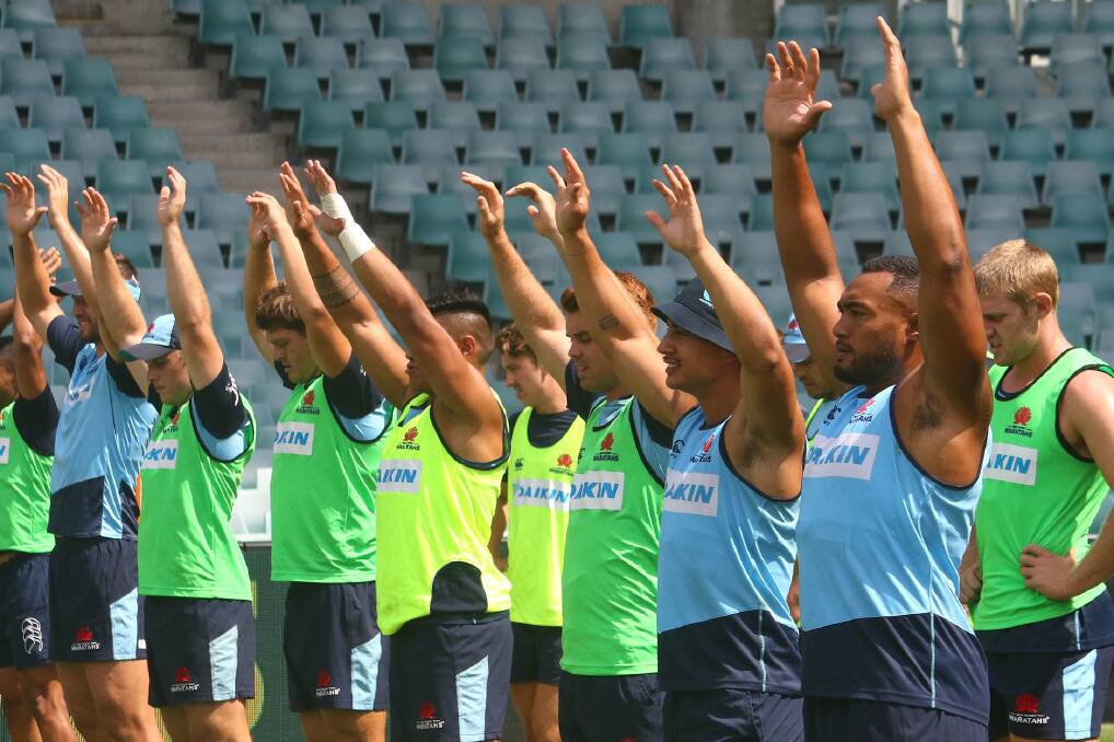 Will Miller (third from left) and his Waratahs team mates during training. Photo: NSW WARATAHS MEDIA