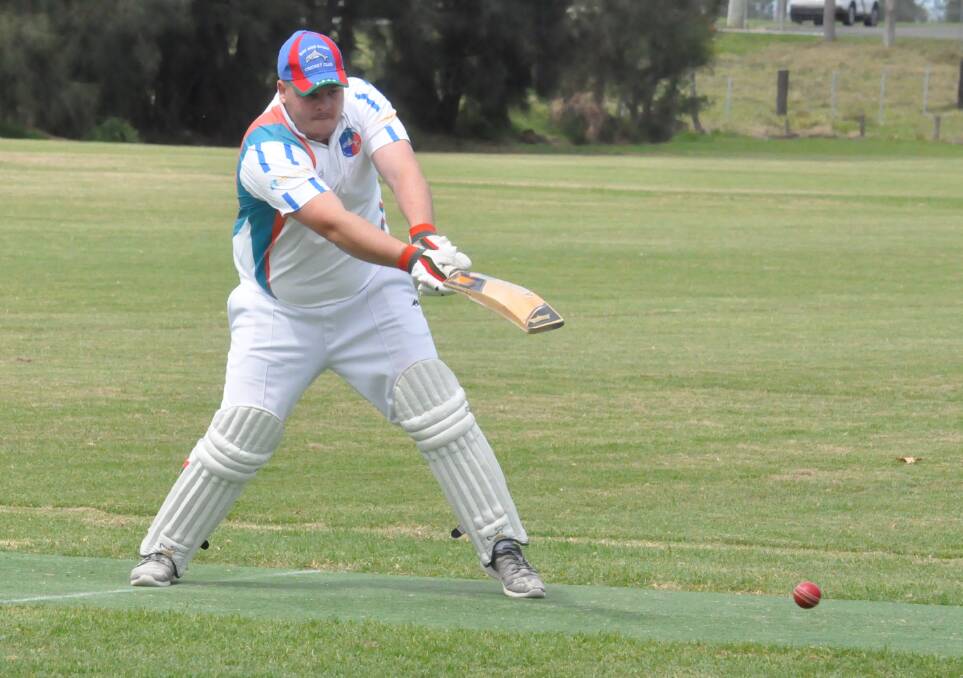 BIG SHOT: Bay and Basin's Tobias Hanger hit six boundaries and one six on his way to scoring 41 against Nowra on Saturday. Photo: DAMIAN McGILL