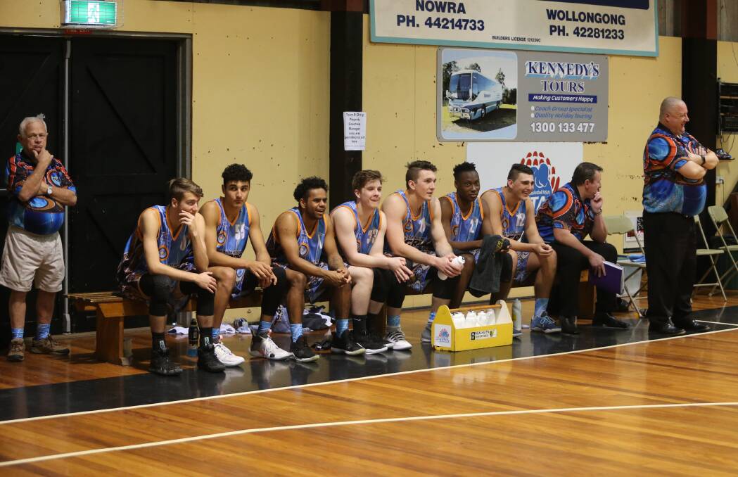 Ziad El Tobgy (second from left on bench) and his Shoalhaven team during the club's 2019 Indigenous round. Photo: ROBERT CRAWFORD