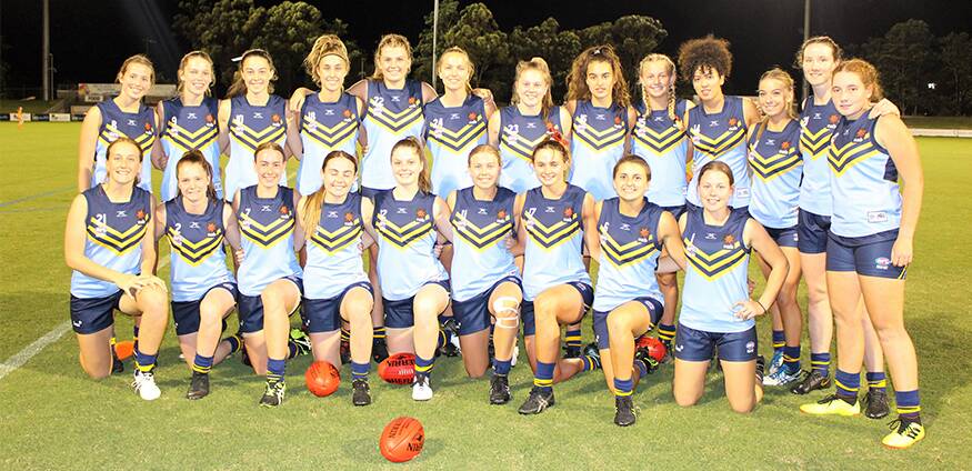 Sophie Phillips (back row, fifth from right) and her AFL NSW/ACT under 18 youth girls team. Photo: AFL NSW/ACT