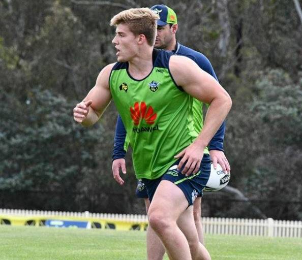 Jack Murchie trains with the Raiders during the pre-season.