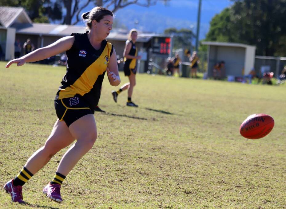 ON TARGET: Bomaderry Tigers' Katie Sargent kicked one goal in her side's comeback win against the Wollongong Lions on Saturday. Photo: TEAM SHOT STUDIOS