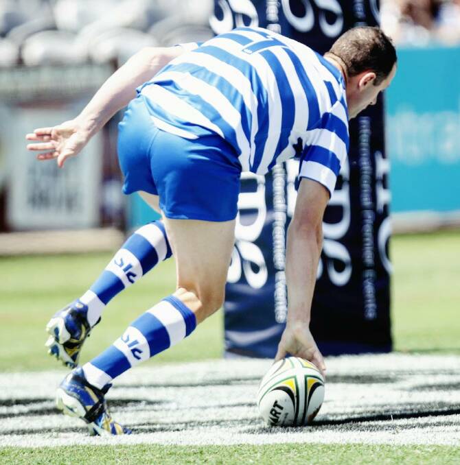 Luke Patten scored a try for the Bulldogs in the Legends of League tournament. Photo: LEGENDS OF LEAGUE