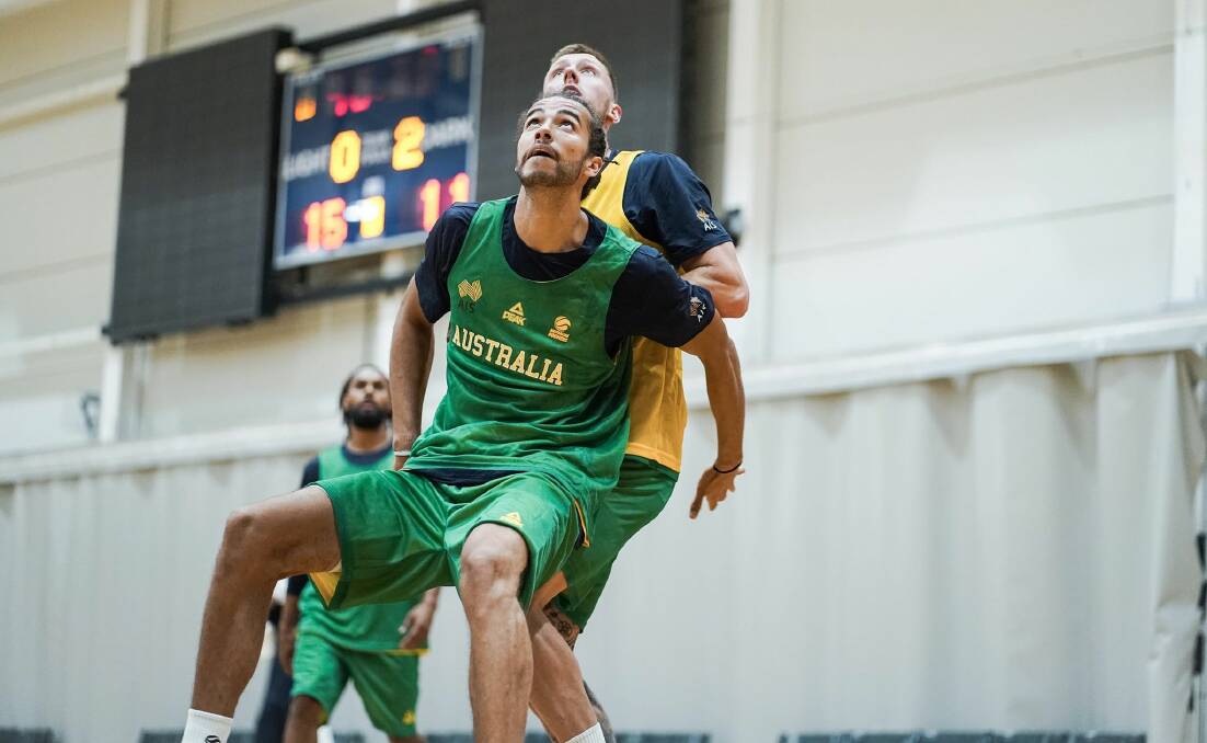 Xavier Cooks trains with the Boomers. Photo: BASKETBALL AUSTRALIA