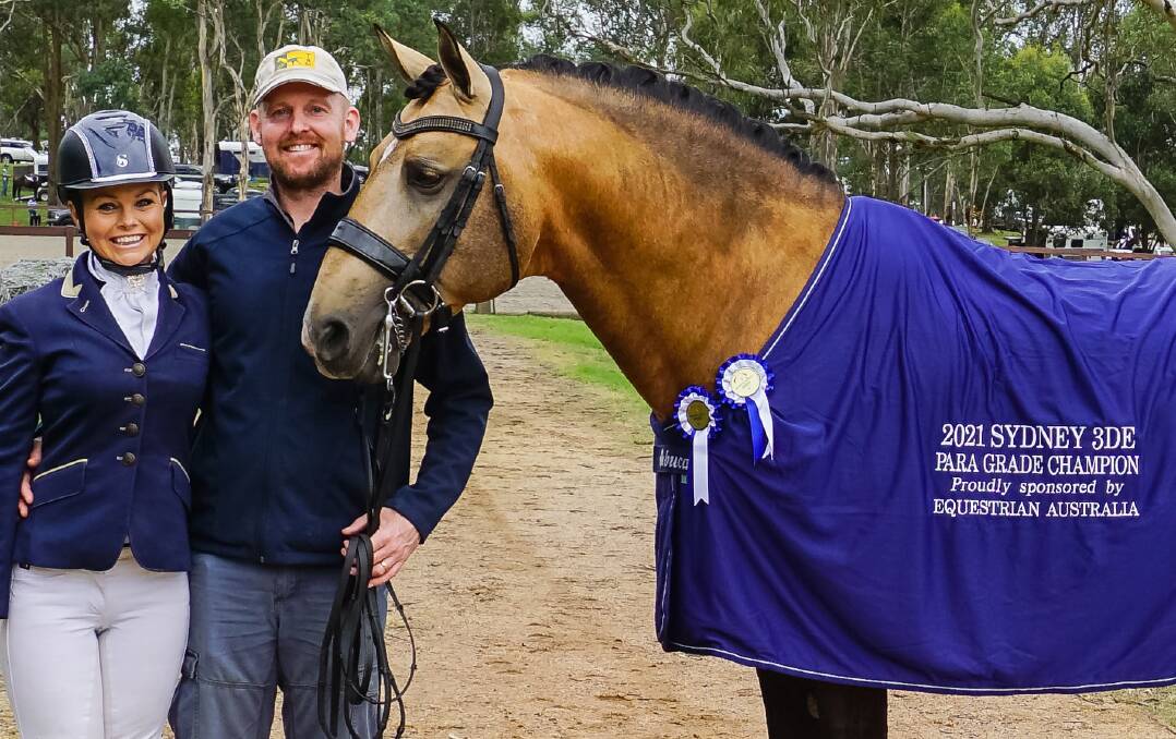 Victoria Davies with her husband Michael Koch and Celere at the Sydney CPEDI qualifier. Photo: Supplied
