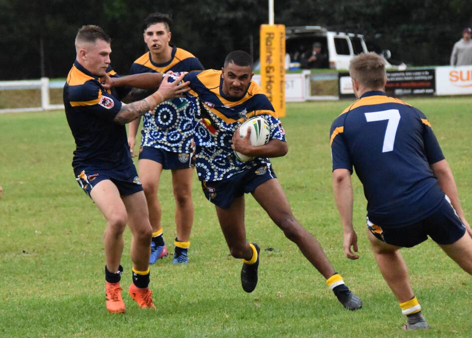 Wreck Bay's Jeffrey Carter makes a run for the Indigenous All Stars side in 2019 at Bill Andriske Oval. Photo: Courtney Ward