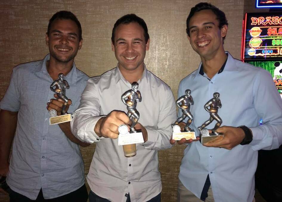 FAMILY AFFAIR: Kieran, Steven and Mark Brandon with their 2018 Shoalhaven Rugby Club awards at Saturday night's annual presentation.