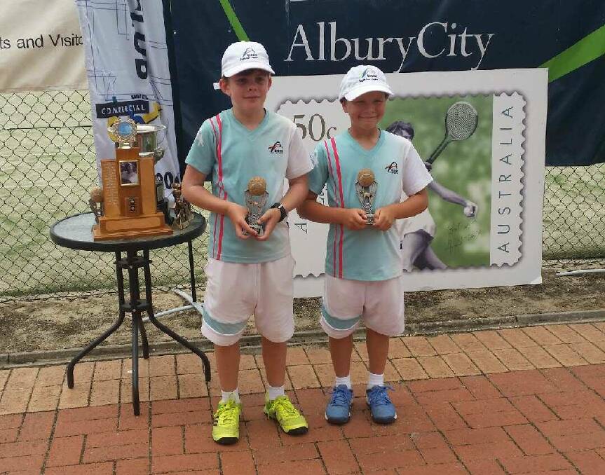 DYNAMIC DUO: Pritchard Tennis Academy’s Christian Muller and partner Max Colbourne after winning the Margaret Court Cup JT in Albury.