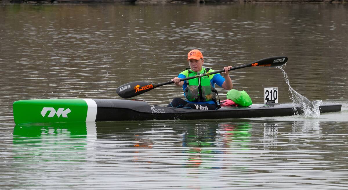 Manyana's Brodie Cambourne competes on day one of the 2021 Riverland Paddling Marathon. Photo: Carolyn Cooper