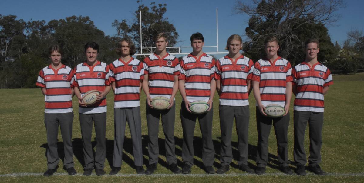 Nowra Anglican College's Lachlan Sutton, Cooper Thomson, Kian Shepherd, Kaylam Tytherleigh, Aidan Wearne, Connor Tytherleigh, Max Goode and Ethan Mosely. Photo: COURTNEY WARD
