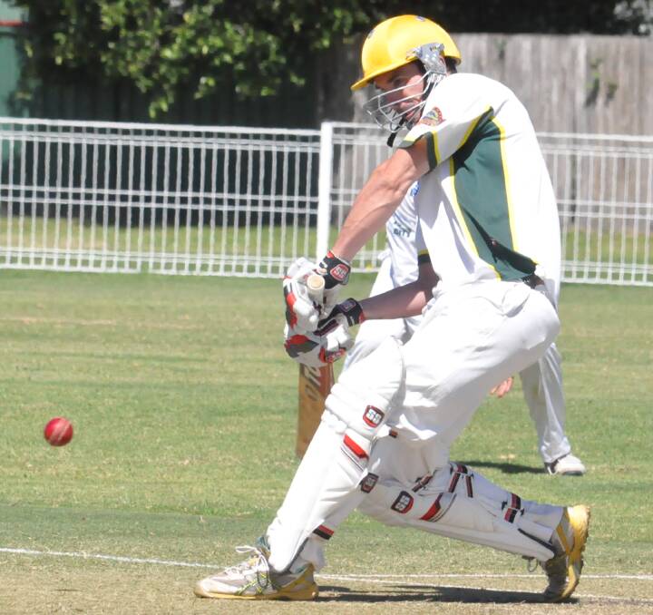 FRONT FOOT: Shoalhaven Ex-Servicemens' Mathew Ganderton smashed 11 boundaries on his way to scoring 84 against Berry-Shoalhaven Heads on Saturday. Photo: DAMIAN McGILL