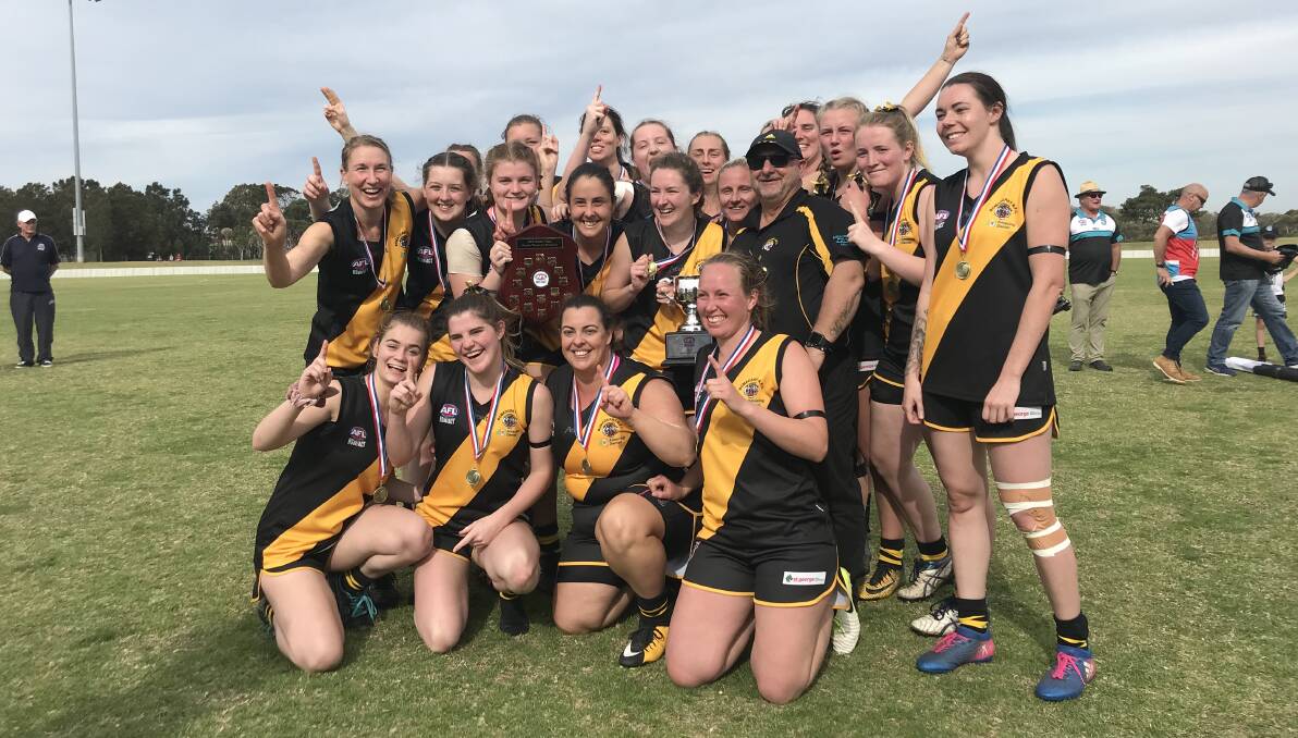 The Bomaderry Tigers after winning the inaugural AFLSC women's premiership. Photo: MATT GRAHAM/AFLSC