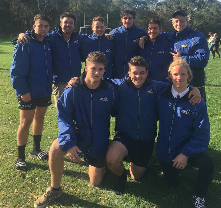 REWRITING THE RECORD BOOKS: Nowra Anglican College's Max Lans, Daniel Toole (coach), Oskar Butt, Aidan Wearne, Ben Francis, Thomas Turpin, Jackson Forde, Toby Payne and Ethan Moseley.