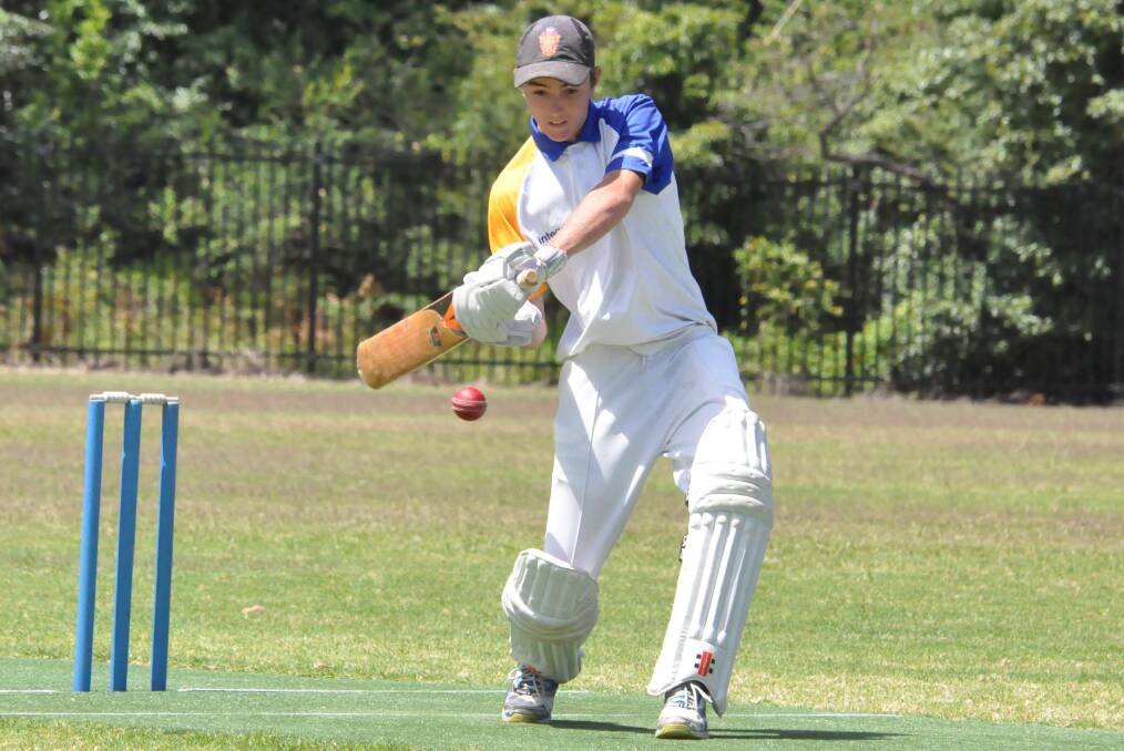 GOT HIS EYE IN: Bomaderry's Ethan Adlington hit 13 boundaries on his way to scoring 105 against Ulladulla United in the Twenty20 astro match at the Bomaderry Sporting Complex. Photo: DAMIAN McGILL