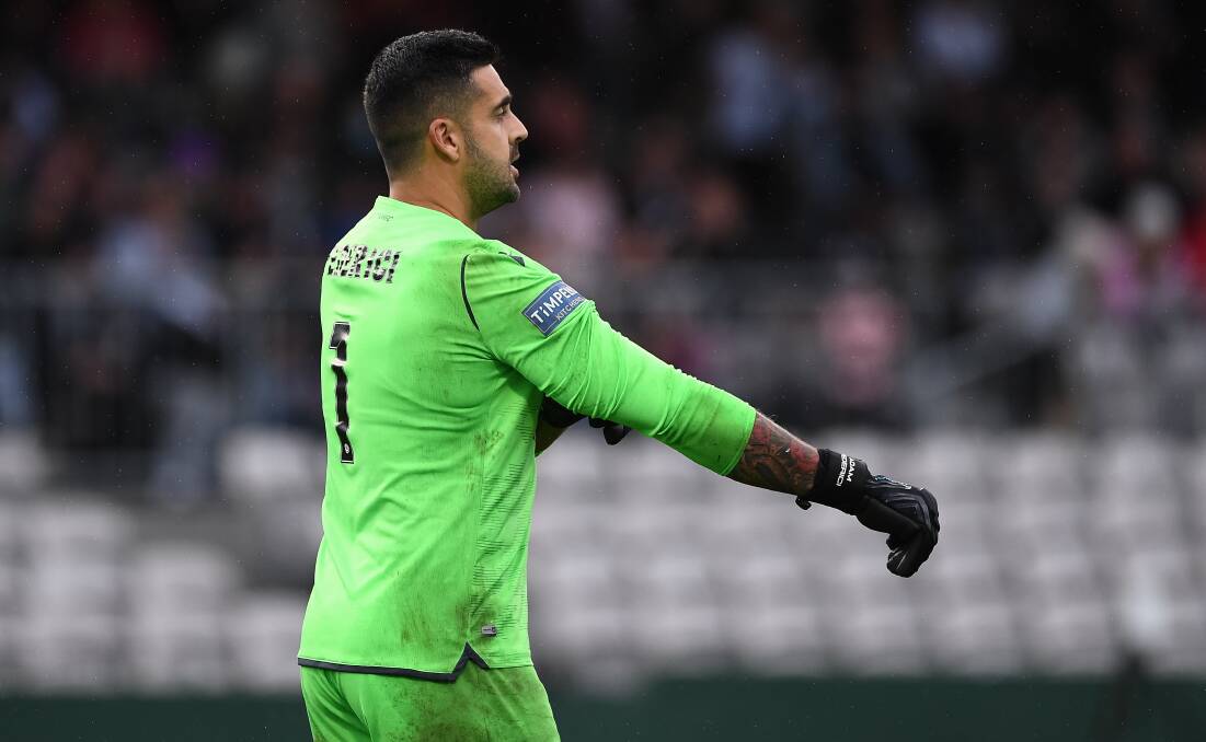 Huskisson's Adam Federici during his side's 2-nil loss to Melbourne City on Sunday. Photo: Steven Markham