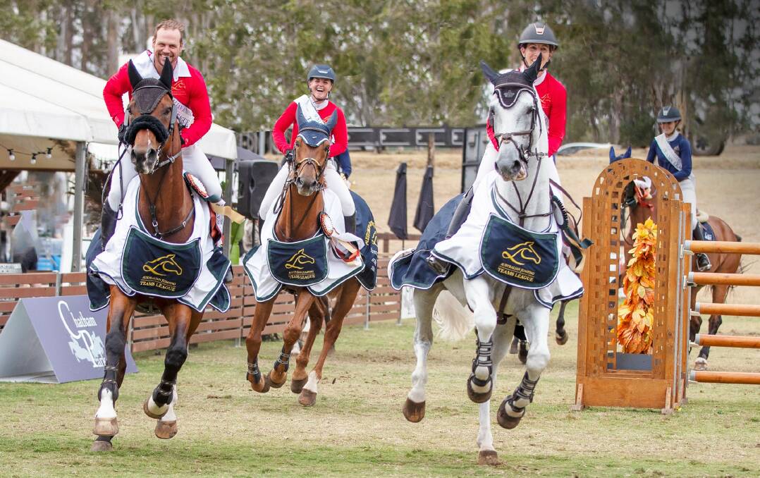 Billy Raymont, Brooke Langbecker and Katie Lawrie rode the final winning round for Team Willinga Park in the inaugural Australian Jumping Teams League. Photo: JO JENNINGS