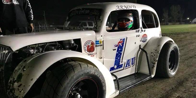 WINNING COMBINATION: Glen Arnold and his car that won the recent National Pro Division at the 2017 INEX Legend Car Nationals.