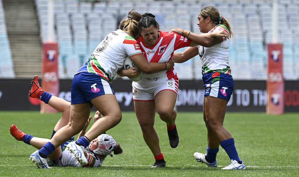 Maddison Weatherall takes a hit-up for the Dragons against the Warriors in 2020. Photo: NRl Imagery/Grant Trouville