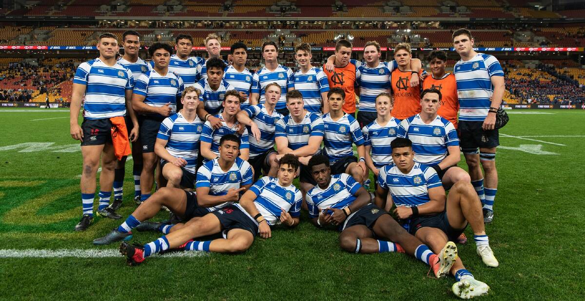 Charlie Hayes (back right) and his Nudgee College team after their win against Brisbane State High School. Photo: SUPPLIED