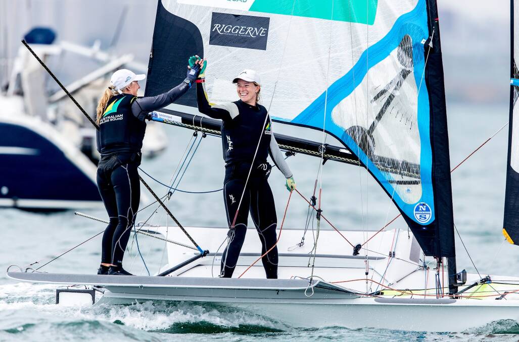 Tess Lloyd and Jaime Ryan have booked their tickets for the Tokyo 2020 Olympic Games. Photo: Beau Outteridge /Australian Sailing Team