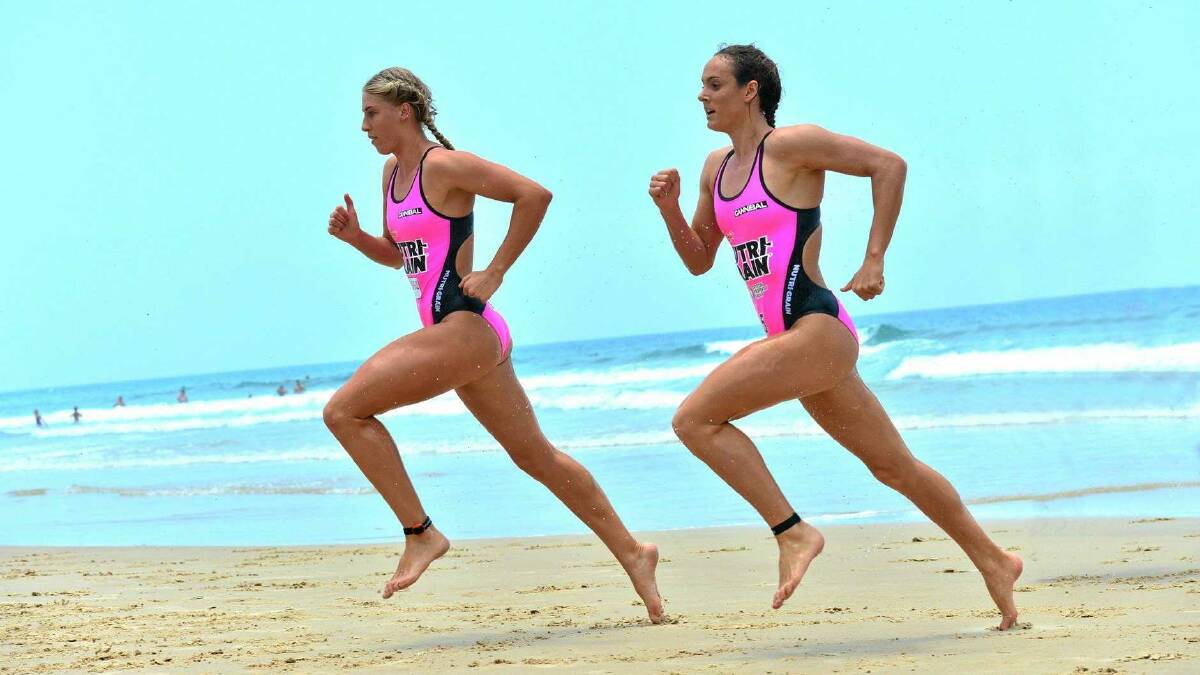 Kirsty Higgison and Jordan Mercer compete in round one of the ironperson series at Coolum. Photo: John McCutcheon