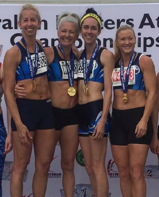 National champions: Nowra's Erin Smart (third from left) with team-mates Yael Reed, Amy Smith and Monique Perry after winning the 4x100m gold medal.