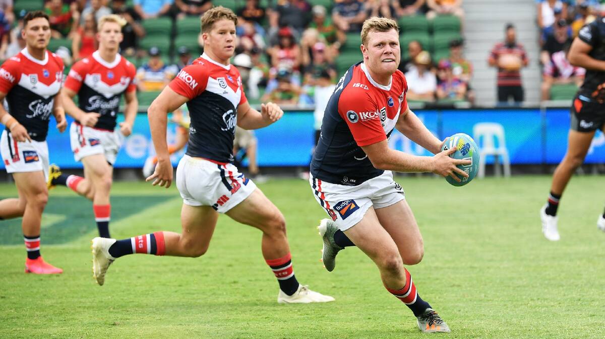 Drew Hutchison, who captained Sydney at the NRL Nines, looks for a pass. Photo: Roosters Media
