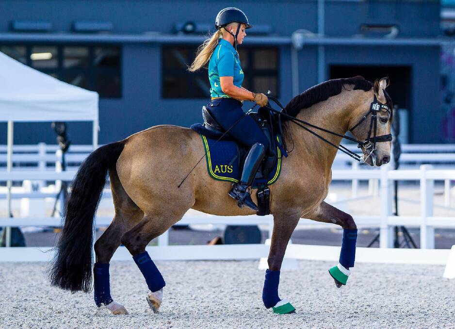 Shoalhaven para-equestrian rider Victoria Davies trains with Celere in Tokyo. Photo: Australian Equestrian Team