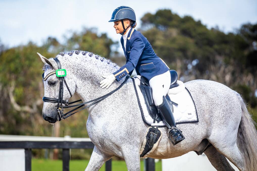 Victoria Davies with Andaluka Elegido at April's Para nationals at Victoria's Boneo Park - where the pair were named the national FEI Grade II champion. Photo: OneEyedFrog Photography