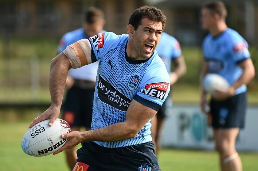 South Coast's Dale Finucane trains with the Blues at Kingscliff ahead of game three. Photo: NSWRL