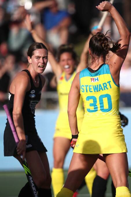 Grace Stewart celebrates against New Zealand. Photo: HA