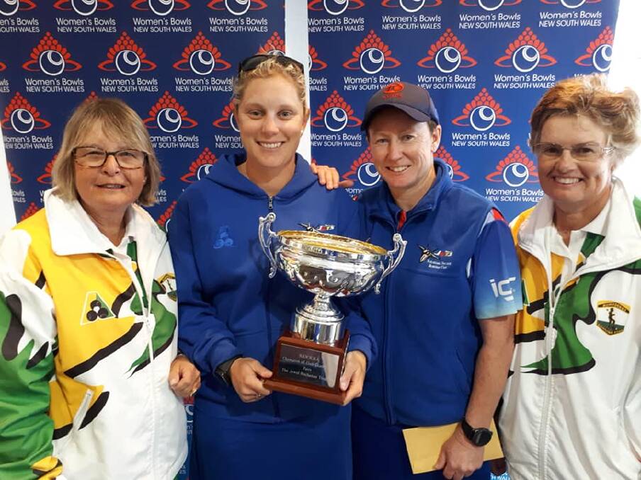 Well played: State Club Champion Pairs runners-up Bomaderry's Bev Thompson (left) and Debbie Wilson (right) with winners Natasha Scott and Genevive Delves.