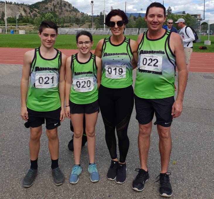 FAMILY AFFAIR: Nowra Hill's Mason, Jayla, Alissa and Paul Beresford while competing for Australia at the 2018 Track and Field Canada Tour.
