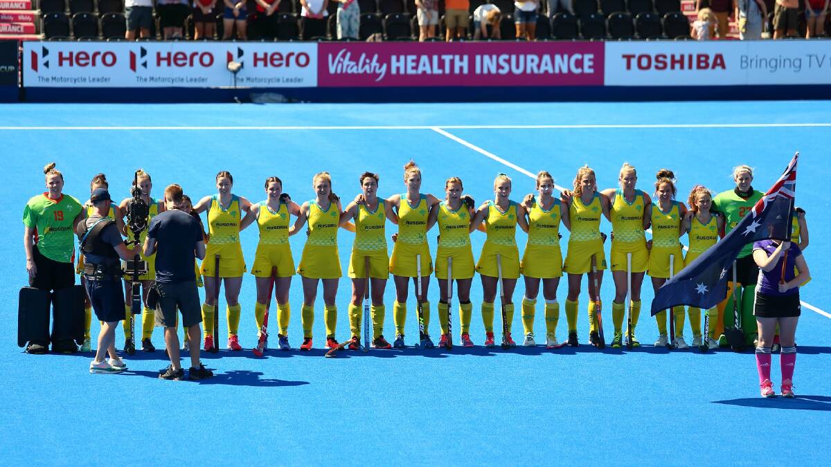 The Hockeyroos squad at the World Cup. Photo: WORLD SPORTS PICS