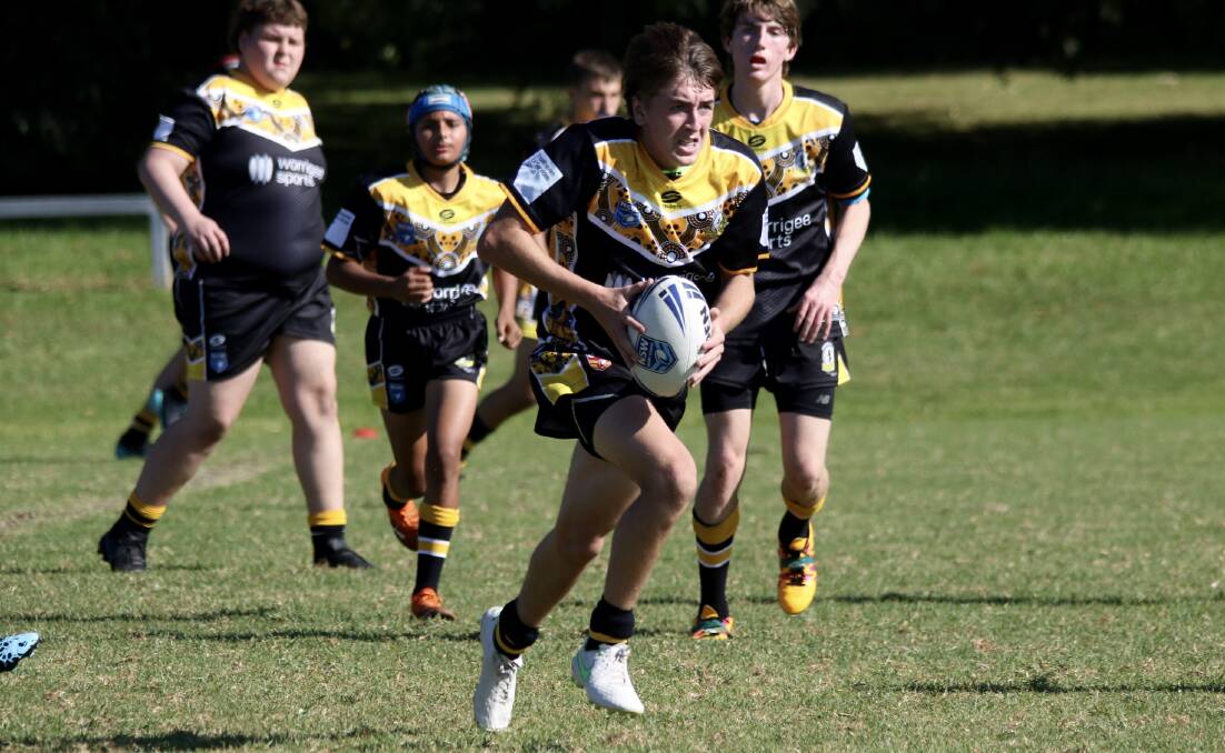 Under 15 Warrior Sean Burton-Wellington played a big role in his side's first Group Seven Junior Rugby League game of the season. Photo: Kerrie Regan