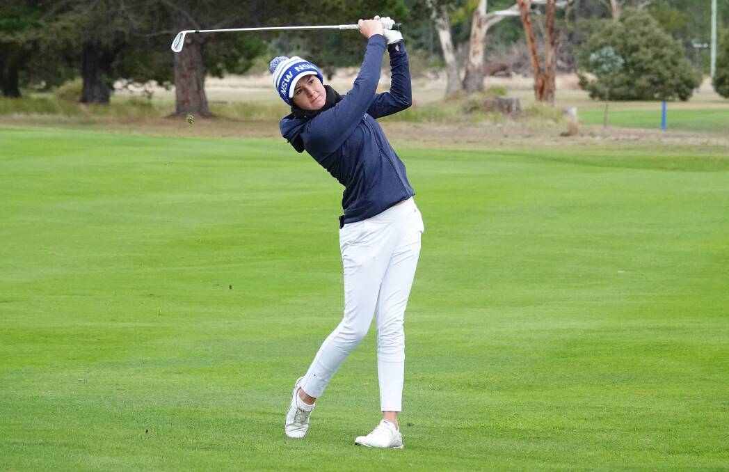 Kelsey Bennett in action at the recent Australian Interstate Teams Championship at Royal Hobart Golf Club. Photo: DAVID TEASE/GOLF NSW