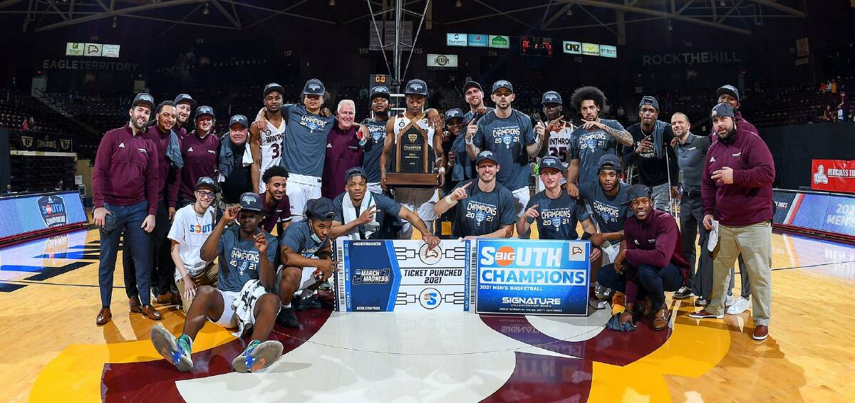 Kyle Zunic and his Winthrop Eagles after their Big South victory against Campbell. Photo: Tim Cowie