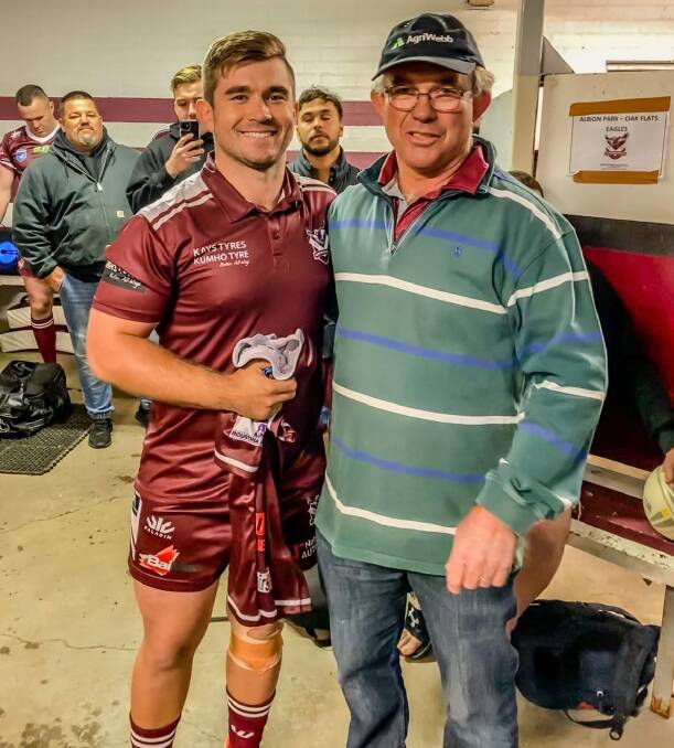 Eagles hooker Brent Wake after being presented his 200th first grade jersey by his father Kevin. Photo: Supplied