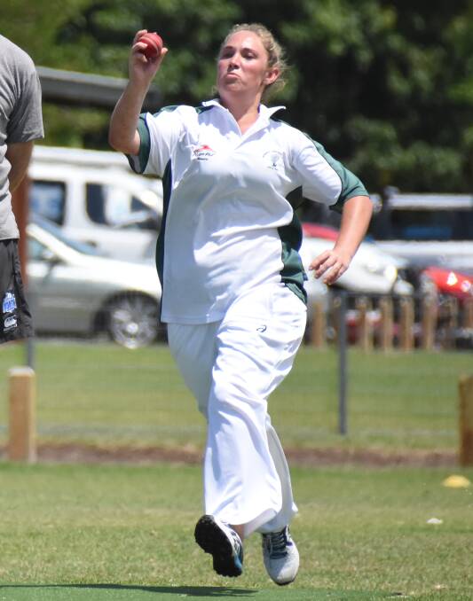 SPEED MACHINE: Nowra's Anthea Collins took 3/37 with the ball, in her side's clash with Shoalhaven Ex-Servicemens at Lyrebird Park. Photo: DAMIAN McGILL