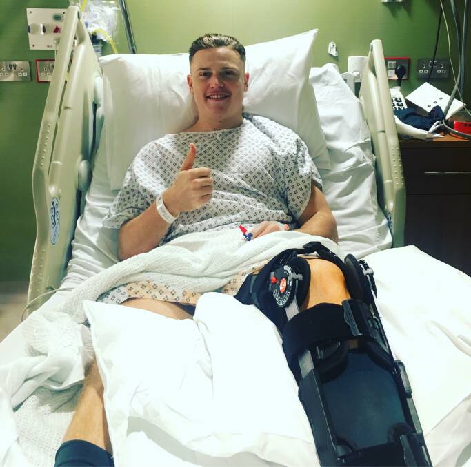 Jai Field after successful surgery to his left hamstring. Photo: Supplied