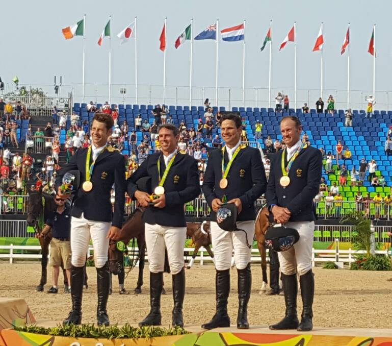 Australian eventing team Chris Burton, Sam Griffiths, Shane Rose and Stuart Tinney with their bronze medals in Rio de Janeiro. Photo: AOC