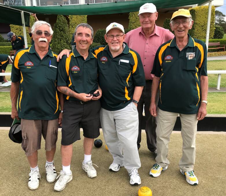 Enjoying a game of social triples at Worrigee on October 25 were (from left) Trevor Wright, David Solomon, Harry Pearce, Paul Takac and Matthew Rosina.