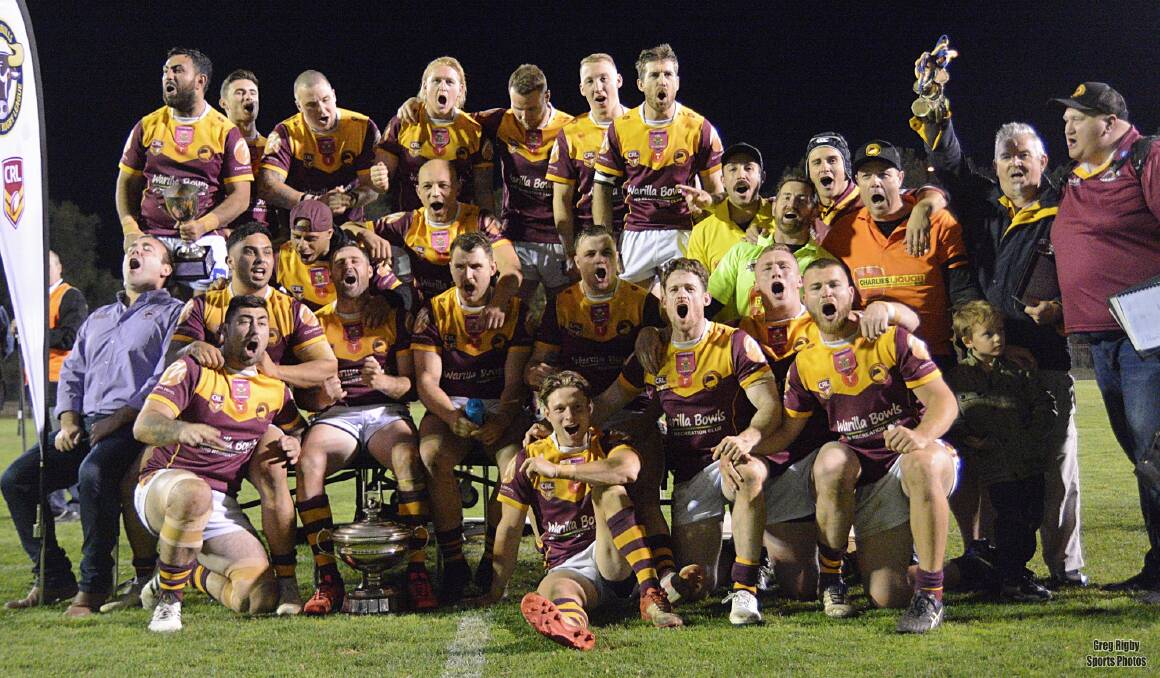 The Shellharbour Sharks sing their team song after last year's grand final win. Photo: GREG RIGBY SPORTS PHOTOS
