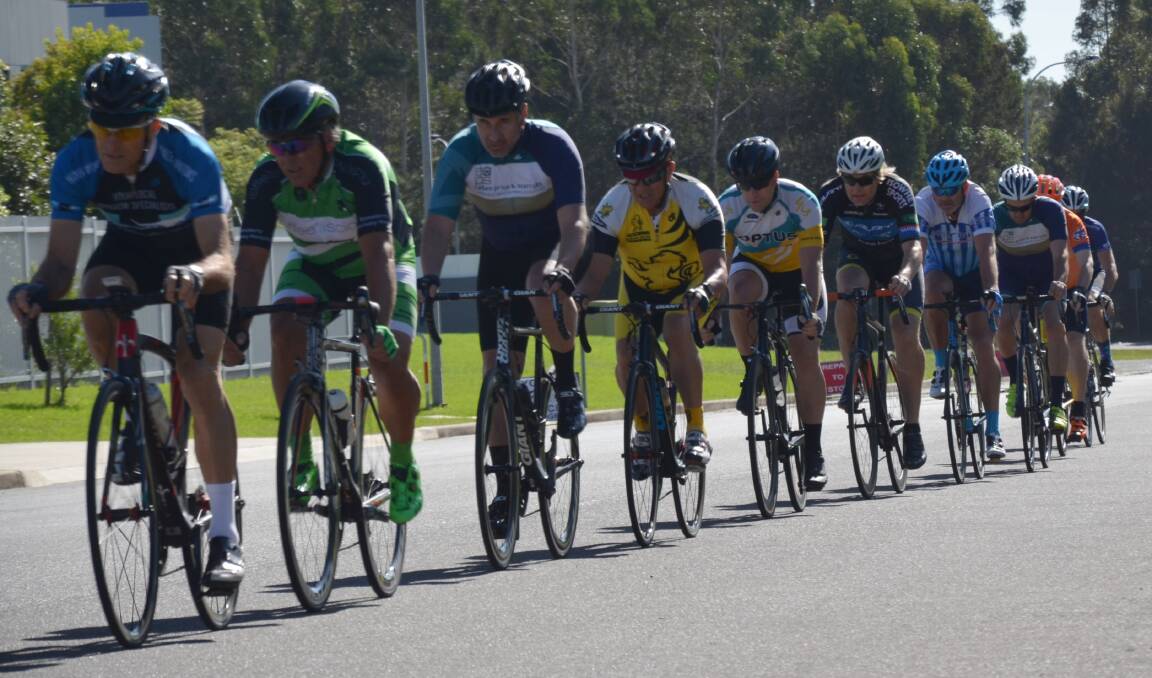 Follow the leader: Michael Thompson leads the C grade field in Sunday's Nowra Velo Club criterium. Thompson eventually finished seventh.